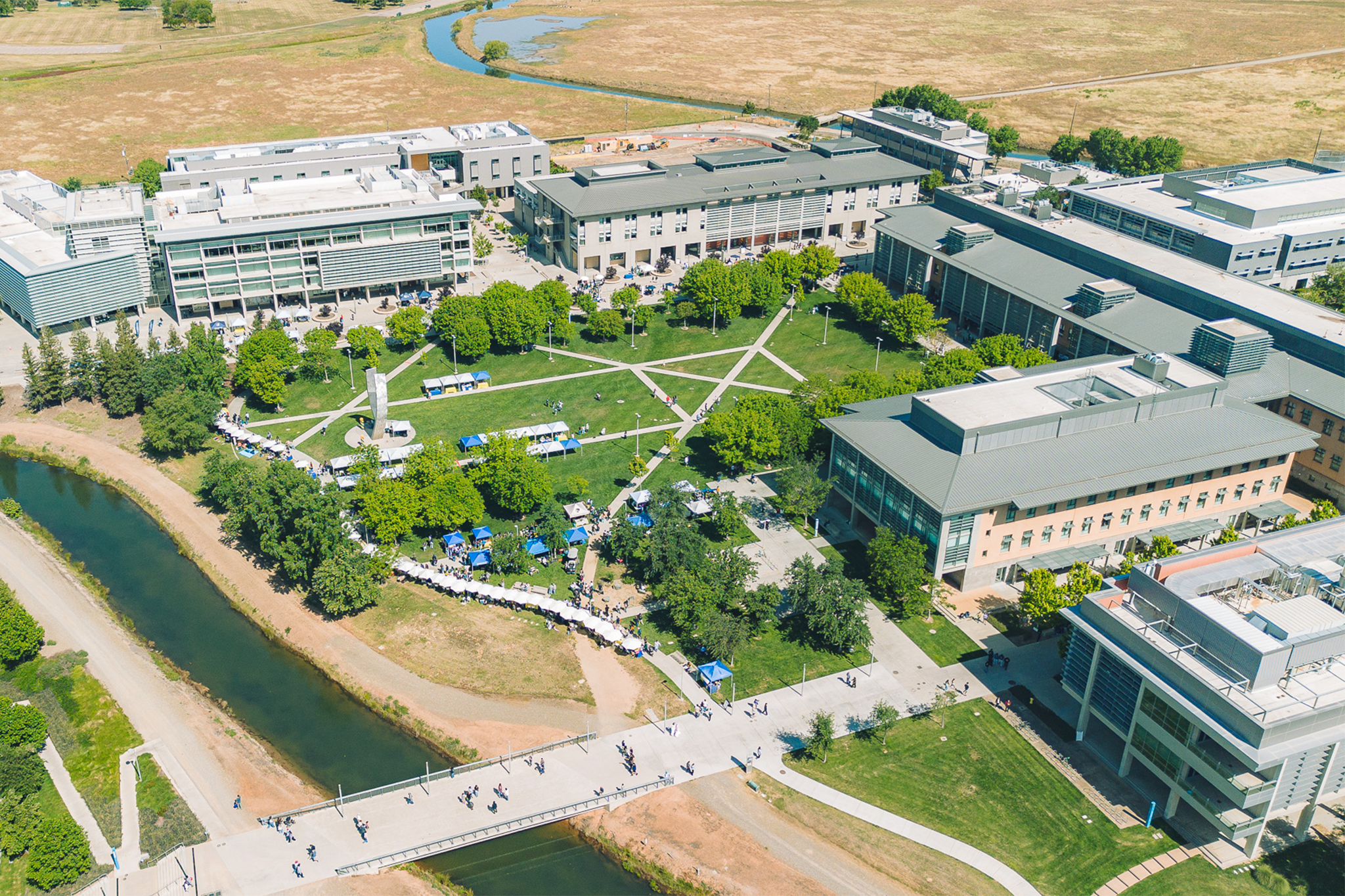 A top-down drone shot of the UC Merced North side of campus from 2026.